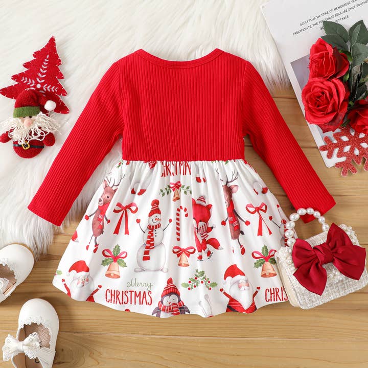 PatPat - Wholesale Dress - Baby - Baby Girl Sweet 3D Design Bow Decoration Christmas Dress
