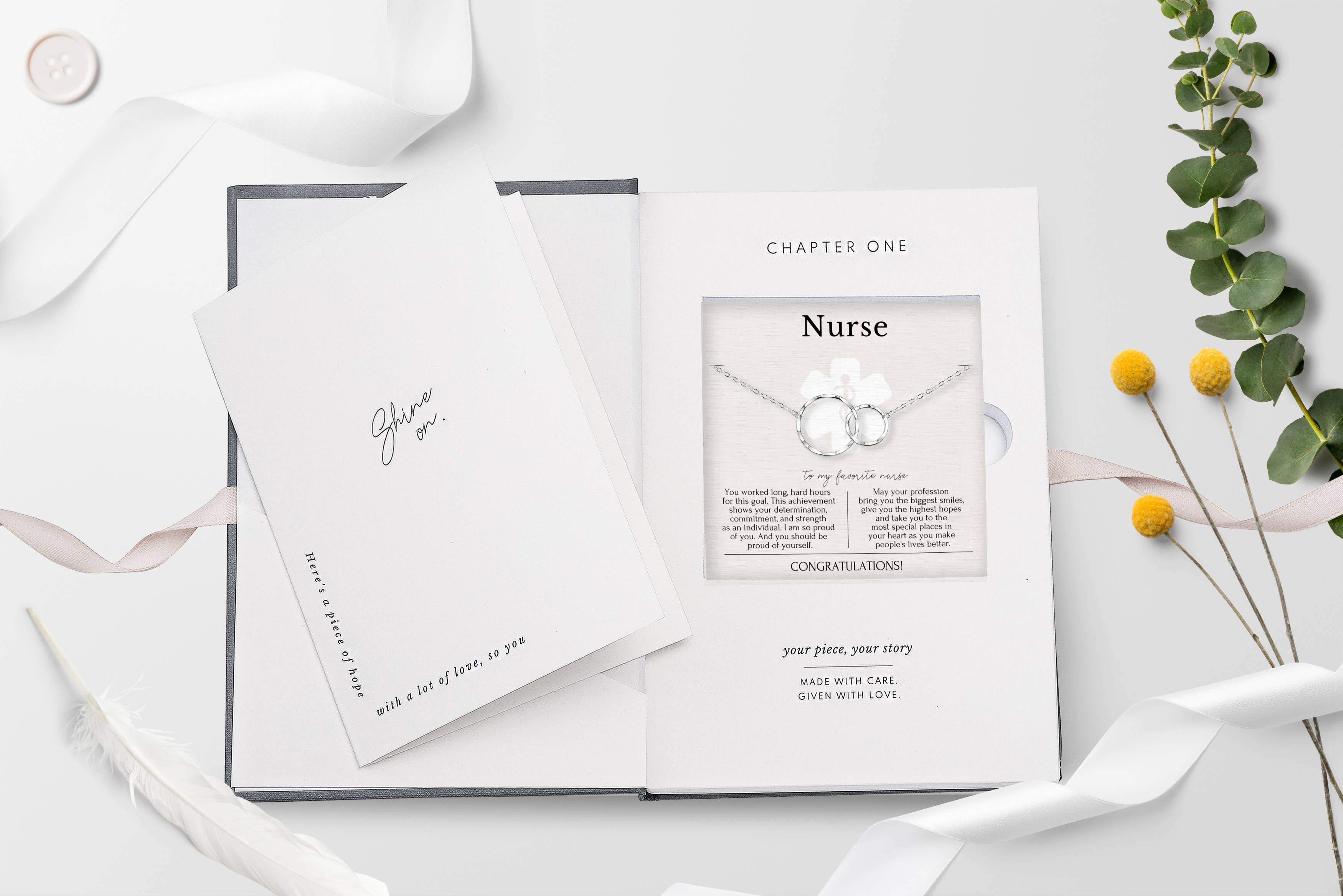 hope love shine - Wholesale Pendant/Charm Necklace - Nurse Graduation Gift RN School Grad Gold 2 Ring Necklace7