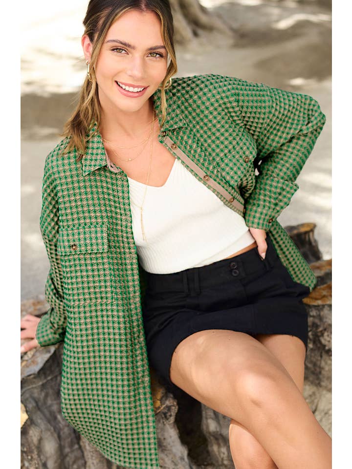 La Miel - Wholesale Shirt Jacket/Shacket - Women’s - JKT1793-Unique Waffle Textured Oversized Button Down Shacket22