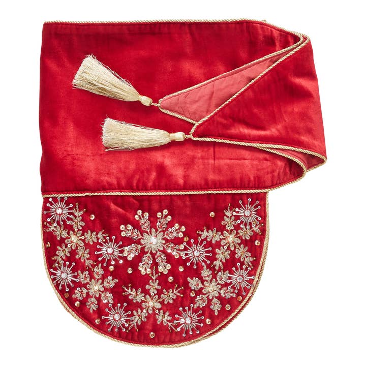 Arcadia Home – wholesale Mantle scarf – Red Velvet Christmas Mantle Scarf, Hand Beading, Embroidery