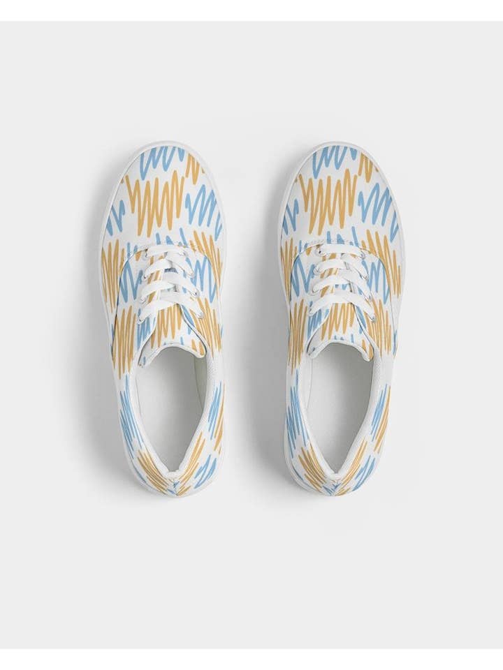 Blue and Gold Women's Scribbles Lace-Up Canvas Shoe for wholesale on Faire