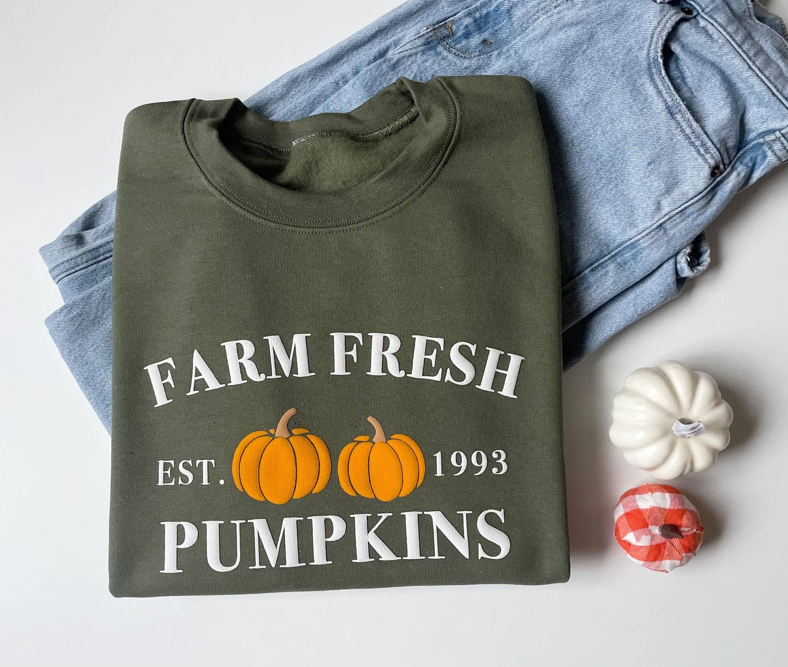 Military Green Embossed Farm Fresh Pumpkins Womens Sweatshirt for wholesale on Faire2