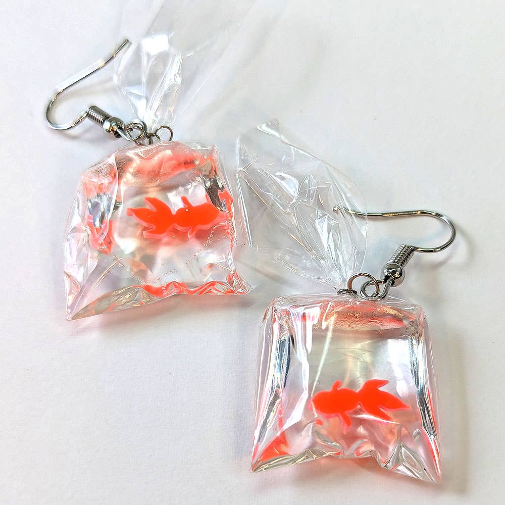 Stylish Jewelry Supply - Wholesale Dangle Earrings - Fish in a Bag Orange Goldfish Fish Resin Earrings6