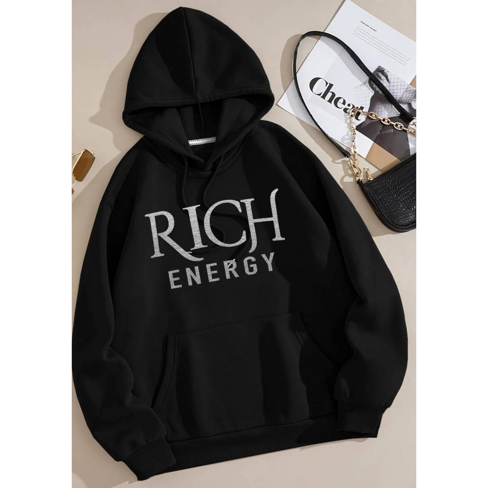 crashangel.us - Wholesale Hoodie - Women's - DOH-L4538 RICH ENEERGY SILVER FOIL GRAPHIC HOODIE