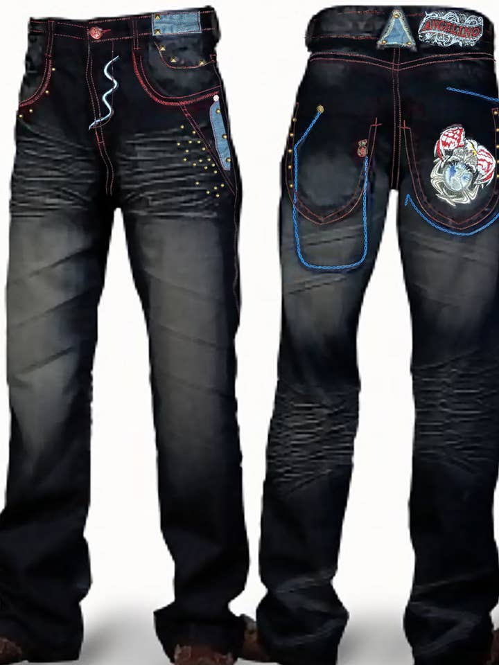 Men's New Fashion Angelino Jeans Lion Blue Casual for wholesale by Angelino