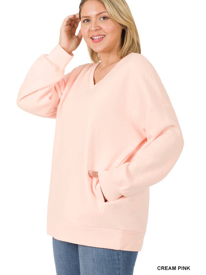 42POPS - Wholesale Sweatshirt - Women's - ...SI-21904 PLUS SIZE LONG SLEEVE V-NECK SWEATSHIRT WITH SIDE