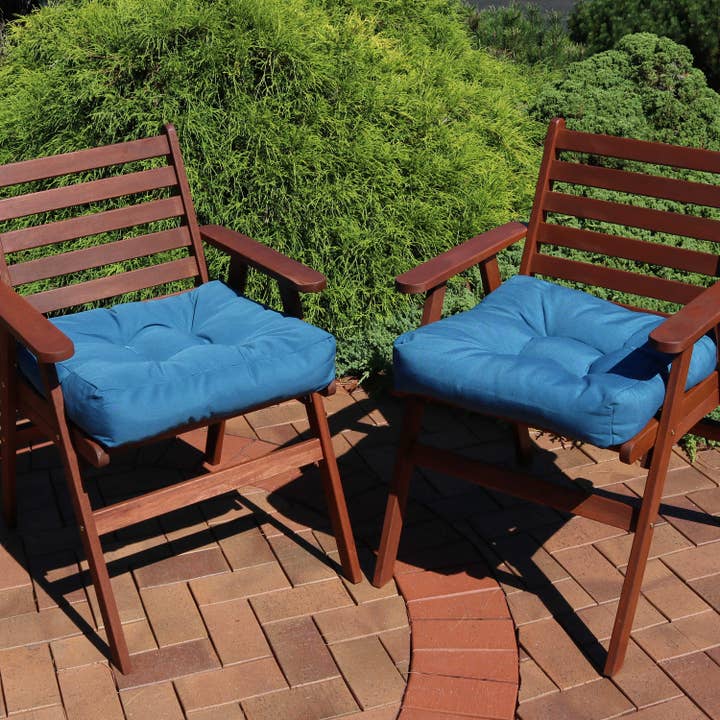 Outdoor Square Olefin Tufted Seat Cushions - Blue - Set of 2 for wholesale by Sunnydaze Decor