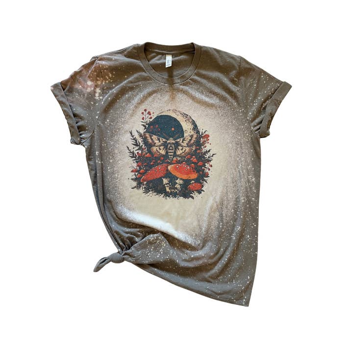 Wandering Owl Designs - Wholesale T-Shirt (Graphic) - Unisex - Mystical Moon Moth Mushroom Bleached Tee