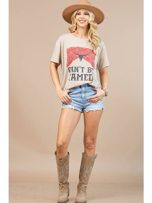 KHAKI AV1205-NICOLE WESTERN GRAPHIC BASIC T-SHIRT for wholesale on Faire5