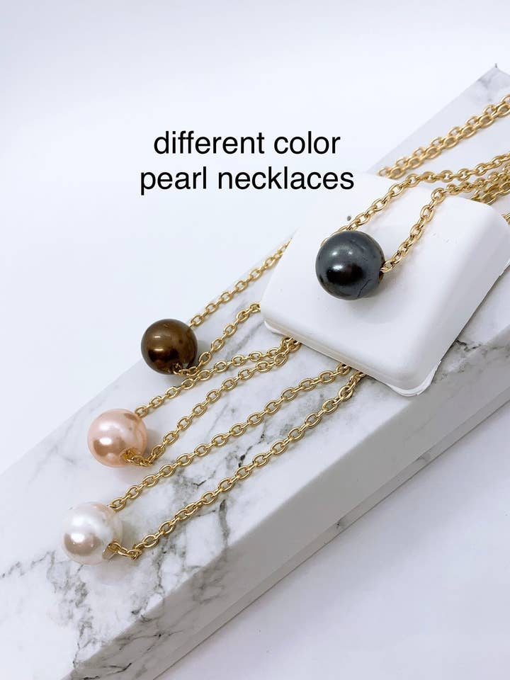 12mm Shell Pearl Pendant : Hamilton Gold Necklace with Chain for wholesale by Anela's Jewelry