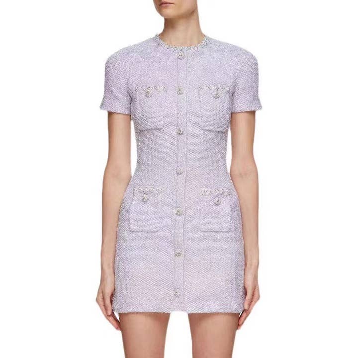 SY244 Sequined Knit Short Sleeve Dress - Autumn Elegance for wholesale by Sanyao Fashion