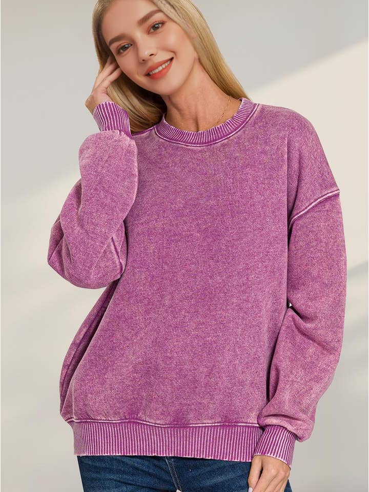 42POPS - Wholesale Sweatshirt - Women's - ',,,..Acid Wash Fleece Oversized Pullover88