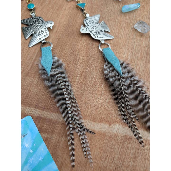 Sea Gypsy Designs - Wholesale Dangle Earrings - Sacred Geometry & Thunderbird Feather Earrings1