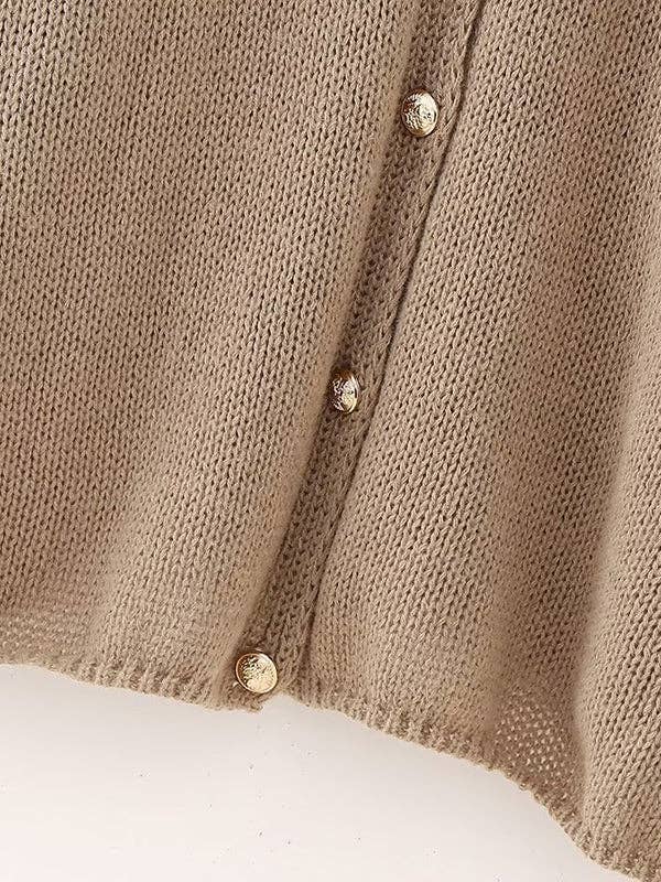 VividLux - Wholesale Cardigan - Women's - Loose Puff Sleeves Buttoned Split-Joint Round-Neck Cardigan Tops7