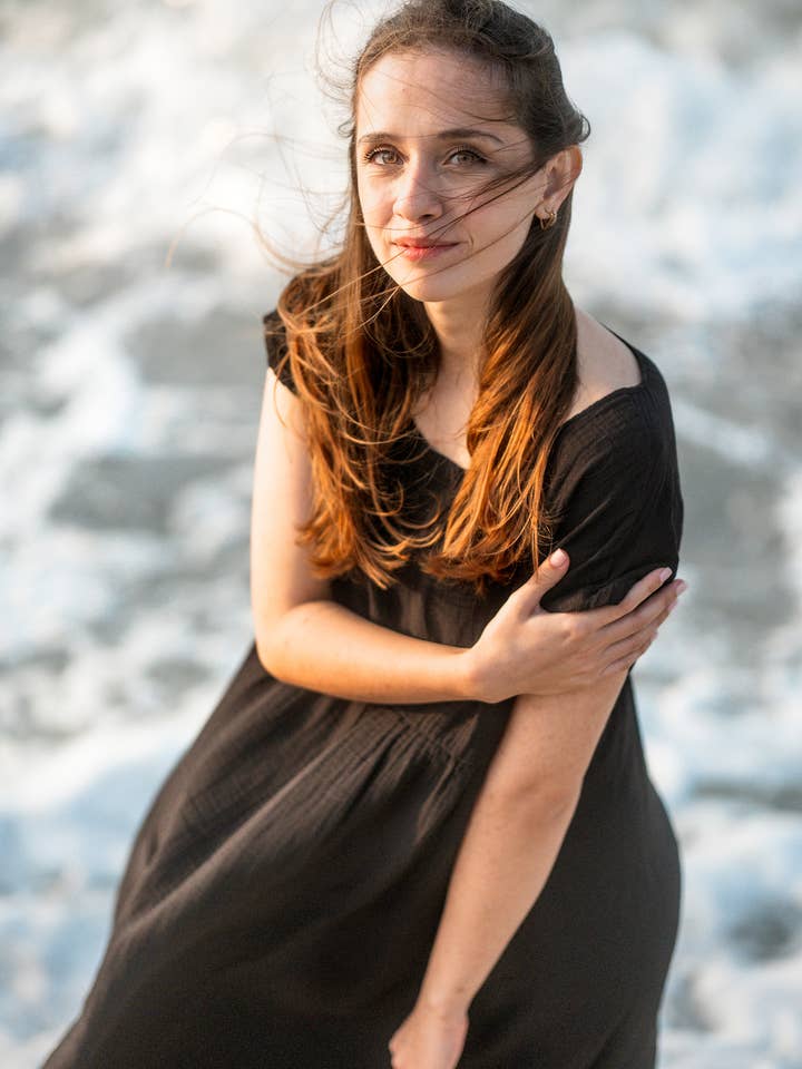 Moa - Wholesale Dress - Women's - Double Gauze Cotton Beige Midi Dress 5