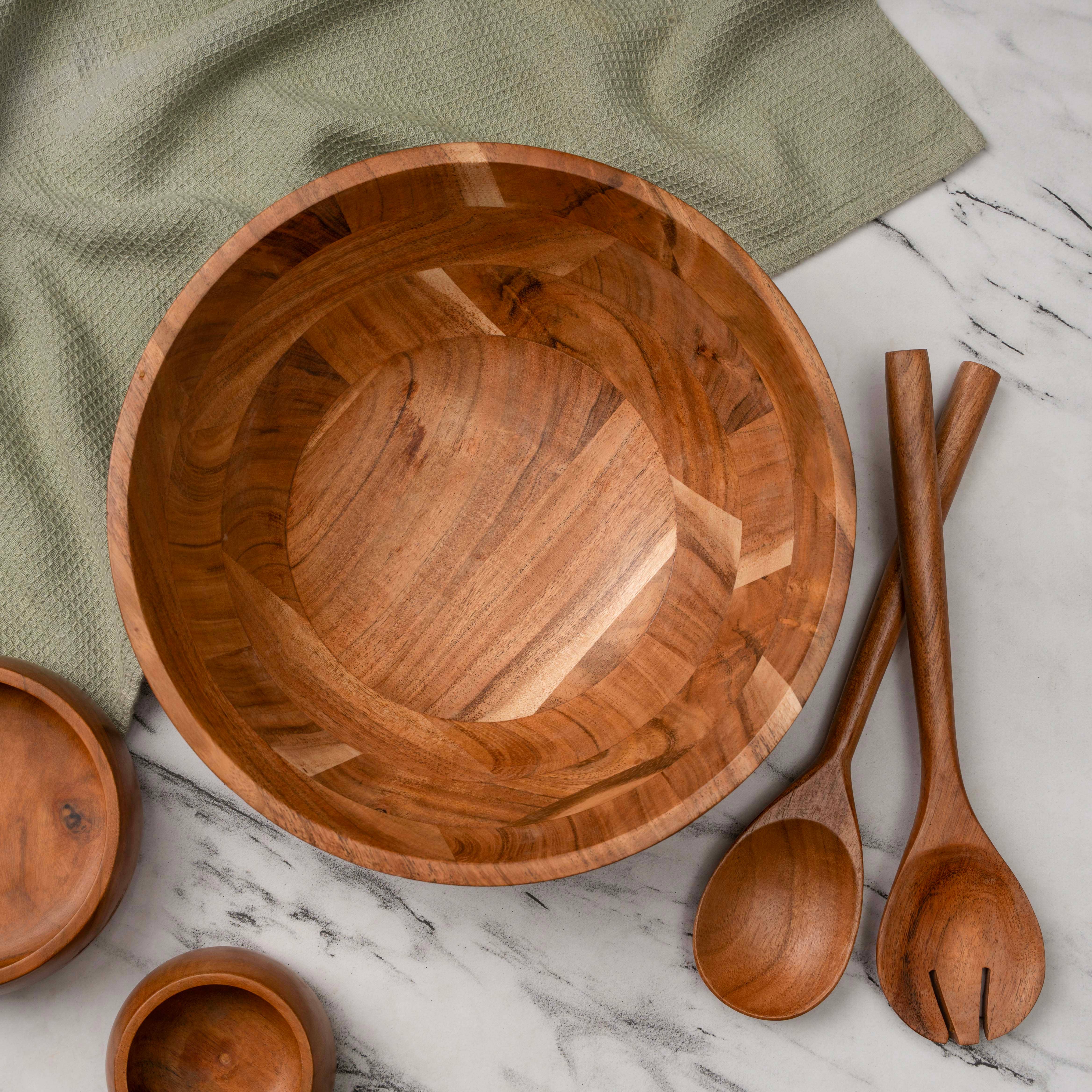 LuxeDesigns Co LLC - Wholesale Serve Bowl - Large Wooden Salad Bowl, 12" Acacia Wood Bowl with Servers13