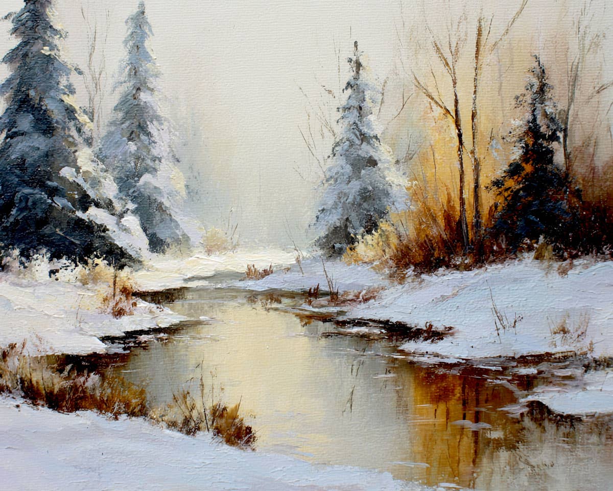 Mowbi - Wholesale Art Print - Gentle Creek Winterscape - Winter Landscape Art Print - 8"x10" Artwork for 11"x14" Frame0