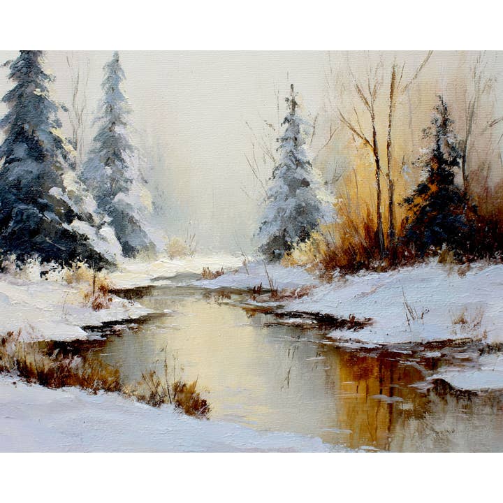 Mowbi – Großhandel Kunstdruck – Sanfter Bach Winterlandschaft - Winterlandschaft Kunstdruck - 8"x10" Kunstwerk für 11"x14" Rahmen
