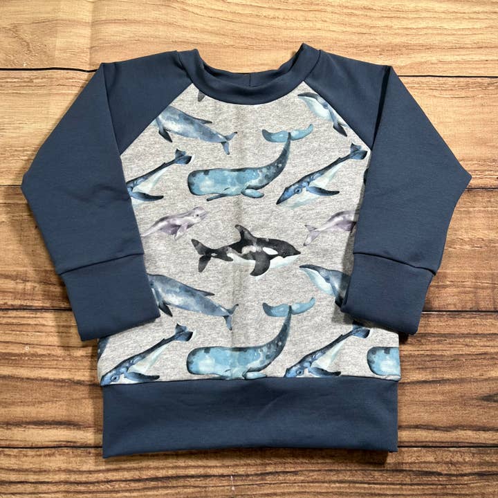 Busy Little Stitches - Wholesale Knit Sweater - Kids - Whales Heathered Grow With Me Sweater