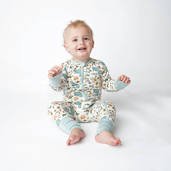Emerson and Friends - Wholesale Sleepsuit - Baby - Manatee Bamboo Baby Pajamas Convertible Romper1