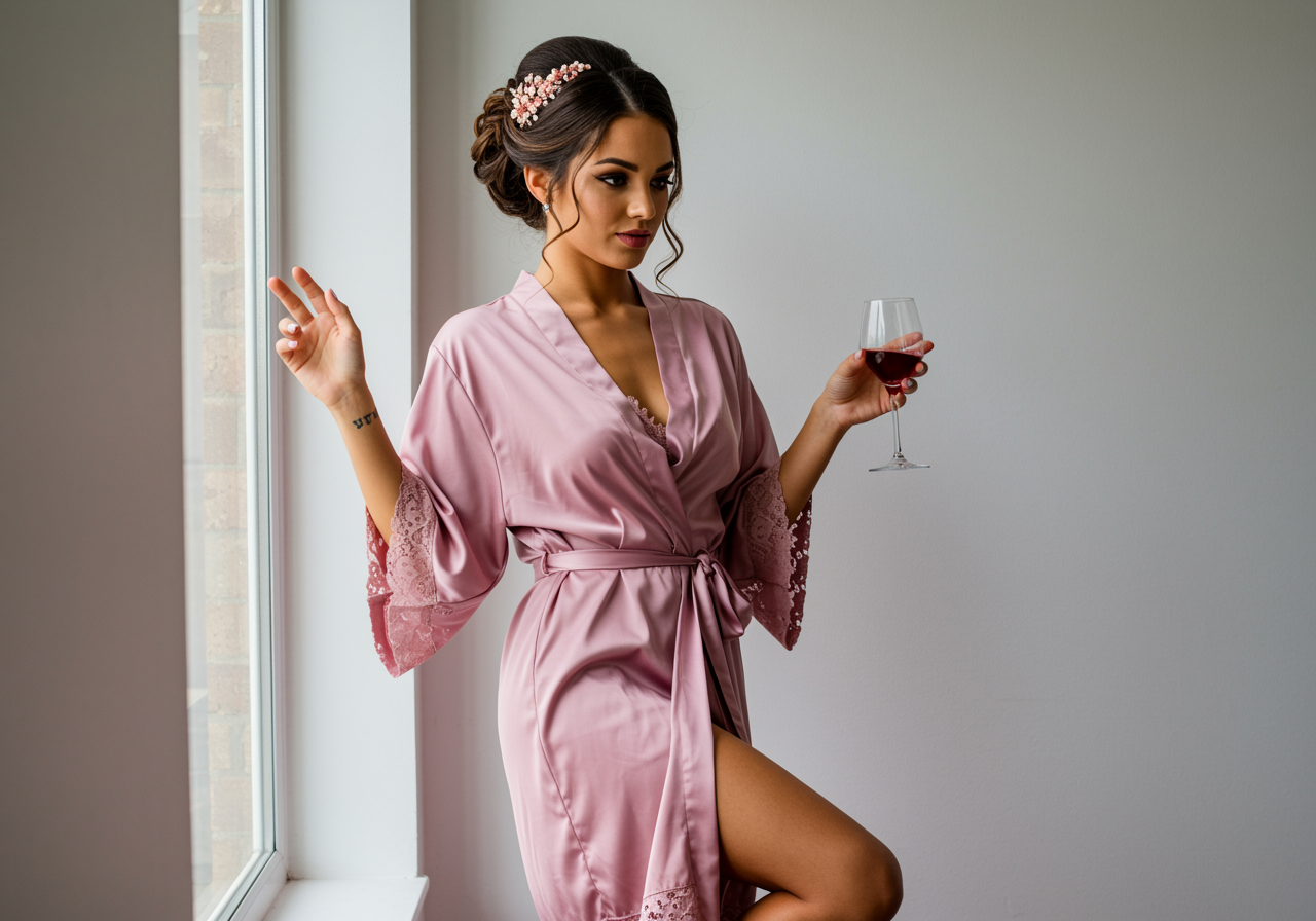 The Blissful - Vente Peignoir – femme - Peignoir en satin de mariée avec dentelle - 25 couleurs de peignoirs personnalisés3