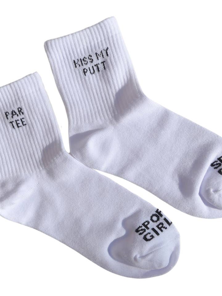 PAR TEE/KISS MY PUTT - women's golf crew socks for wholesale by SPORTS GIRLIE APPAREL