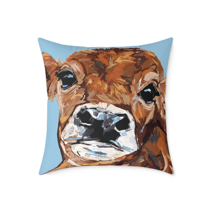 Blue Cava - Wholesale Throw/Decorative Pillow - Brown Cow Farmhouse Square Poly Canvas Throw Pillows5