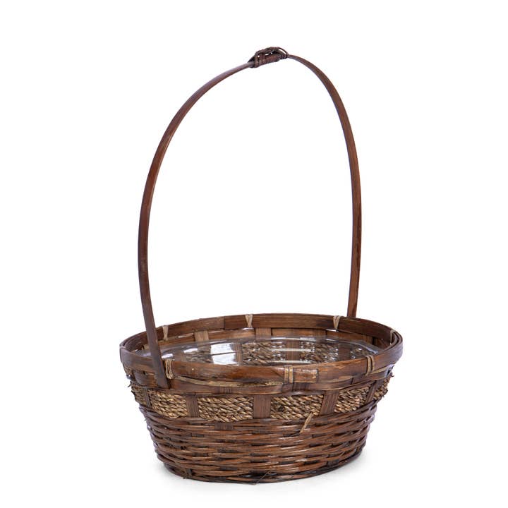 Round Bamboo/Fern Stained Basket w/Overhandle for wholesale by Willow Group