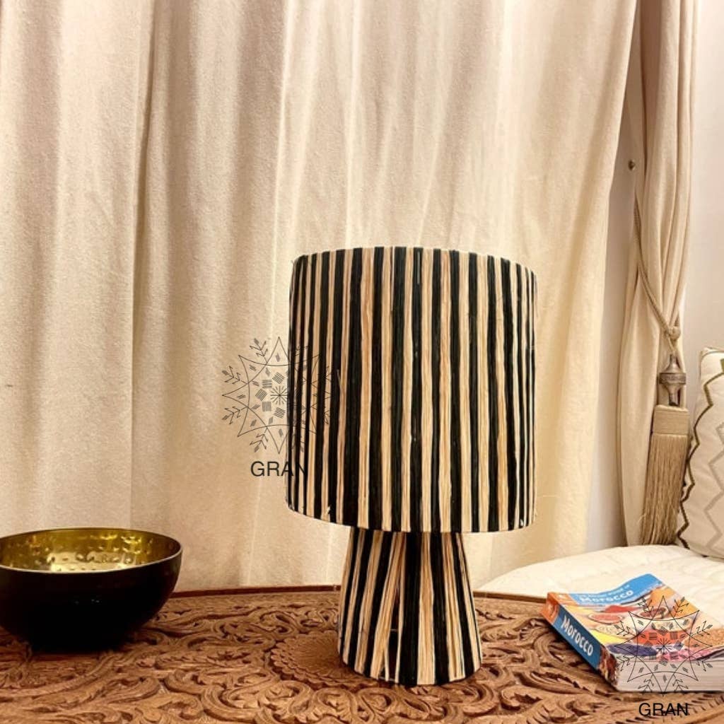 Gran Wholesale - Wholesale Lamp Shade - Moroccan  Stripped Scalloped Raffia, Raffia Table Lamp Shade4