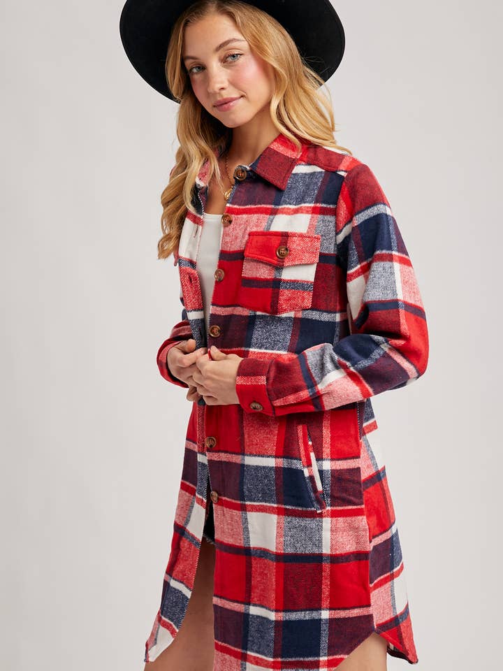 Bluivy - Wholesale Shirt Jacket/Shacket - Women’s - FLANNEL PLAID LONGLINE SHACKET22