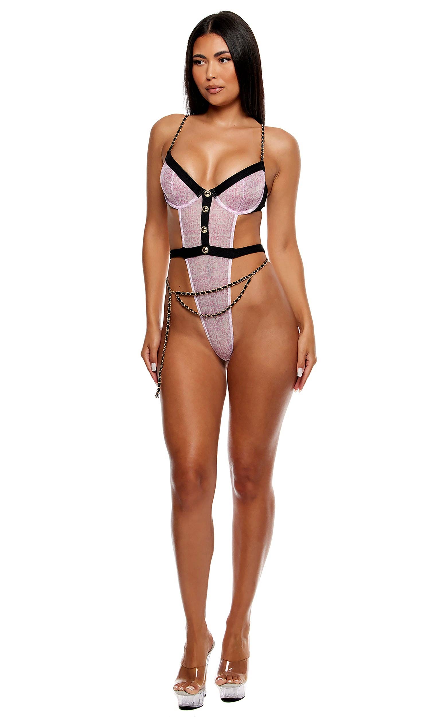 Keep It Classy Mesh Teddy Lingerie Set - Mauve for wholesale on Faire3