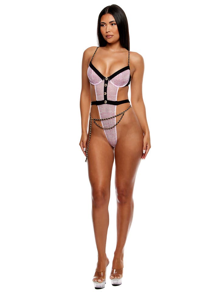 Keep It Classy Mesh Teddy Lingerie Set - Mauve for wholesale on Faire3