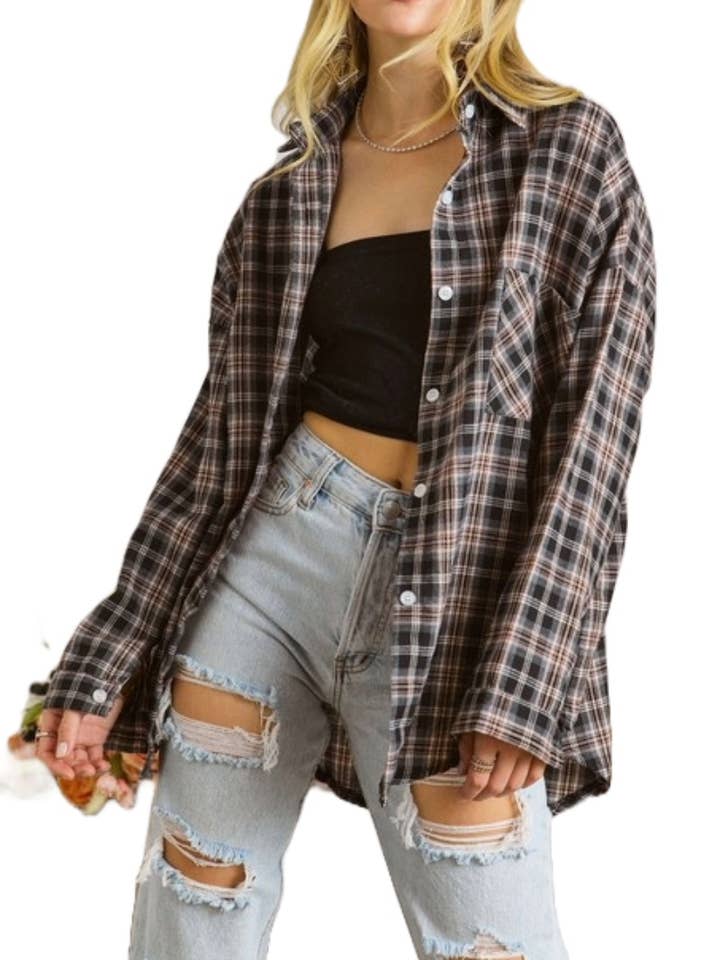 Camisa xadrez Plus Button Down por atacado de Vanilla Monkey