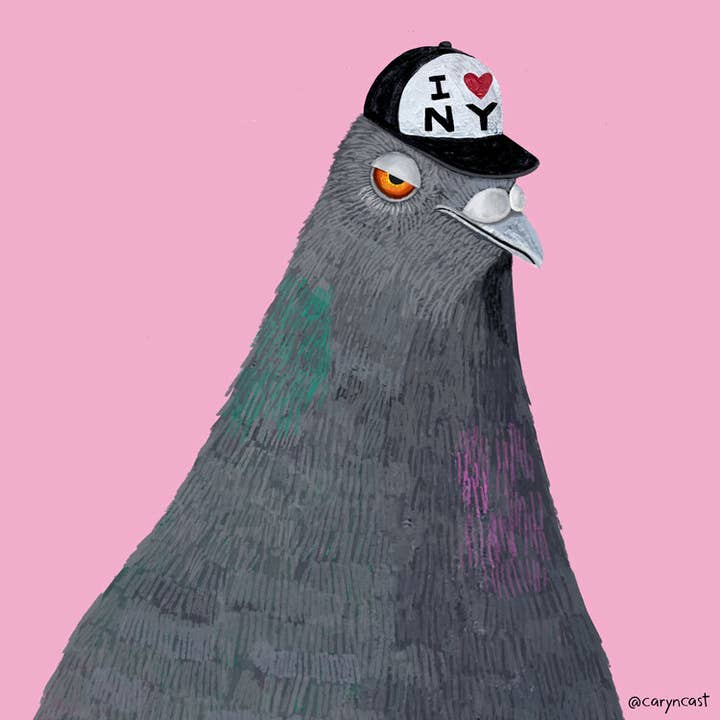 Grumpy Pigeon Print for engroshandel hos Caryn Cast Art