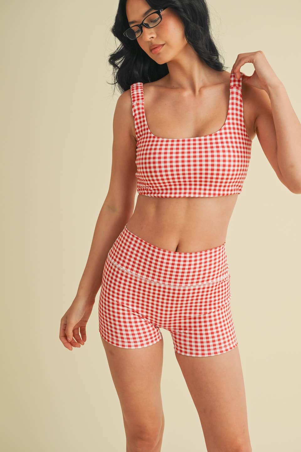 KIMBERLY C - Wholesale Sports Bra - Women's - Gingham Print Ruched Bra Top25