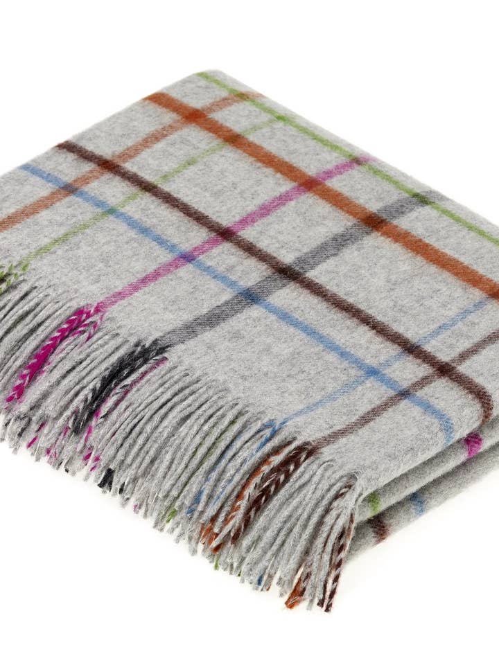 Merino Lambswool - VAR Windowpane Rainbow Throw Gray Multi, Made in England for wholesale by Bronte Moon