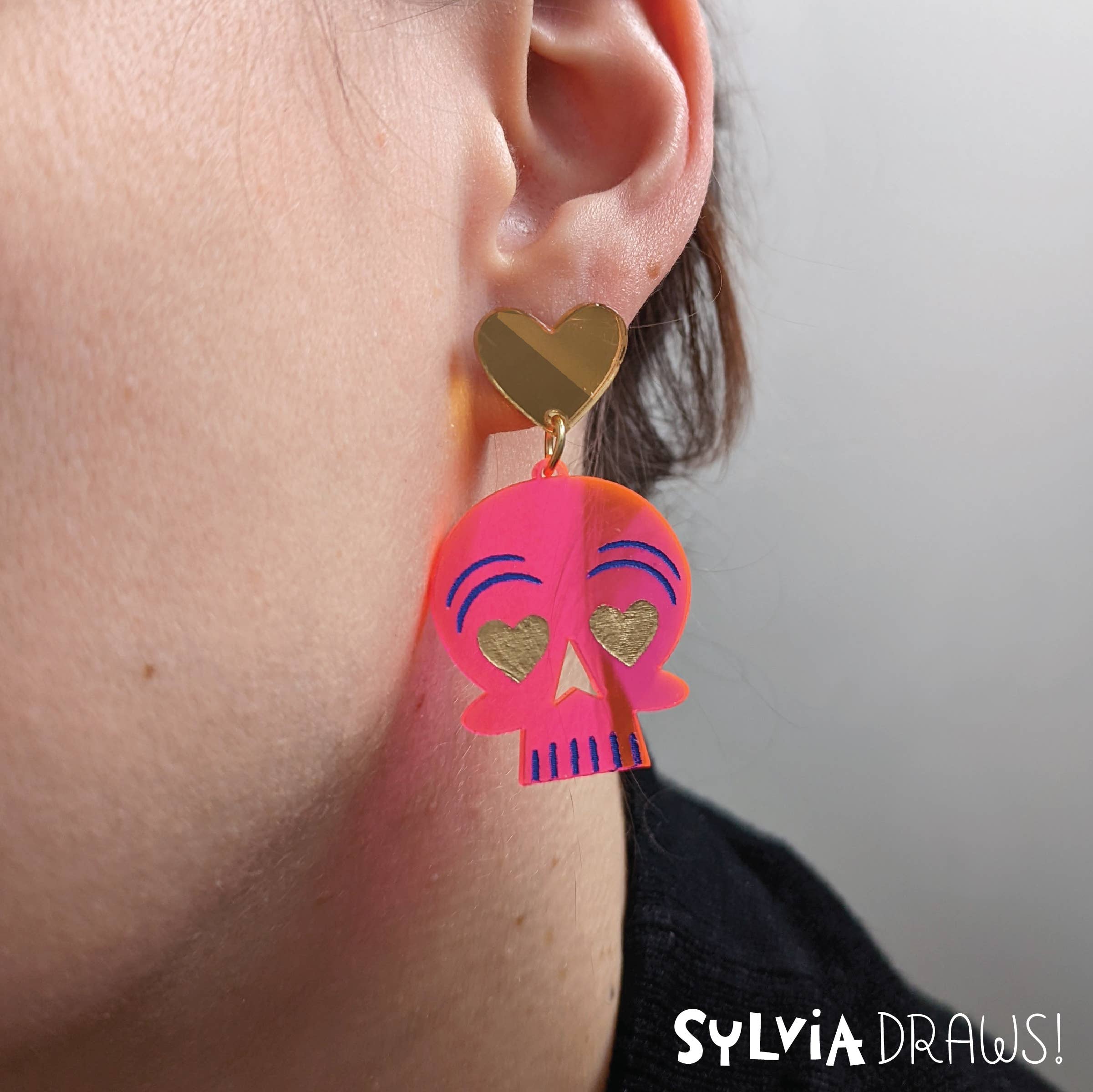 Sylvia Draws - Vente Boucles d'oreilles pendantes - Boucles d'oreilles Skull « Love You to Death »1