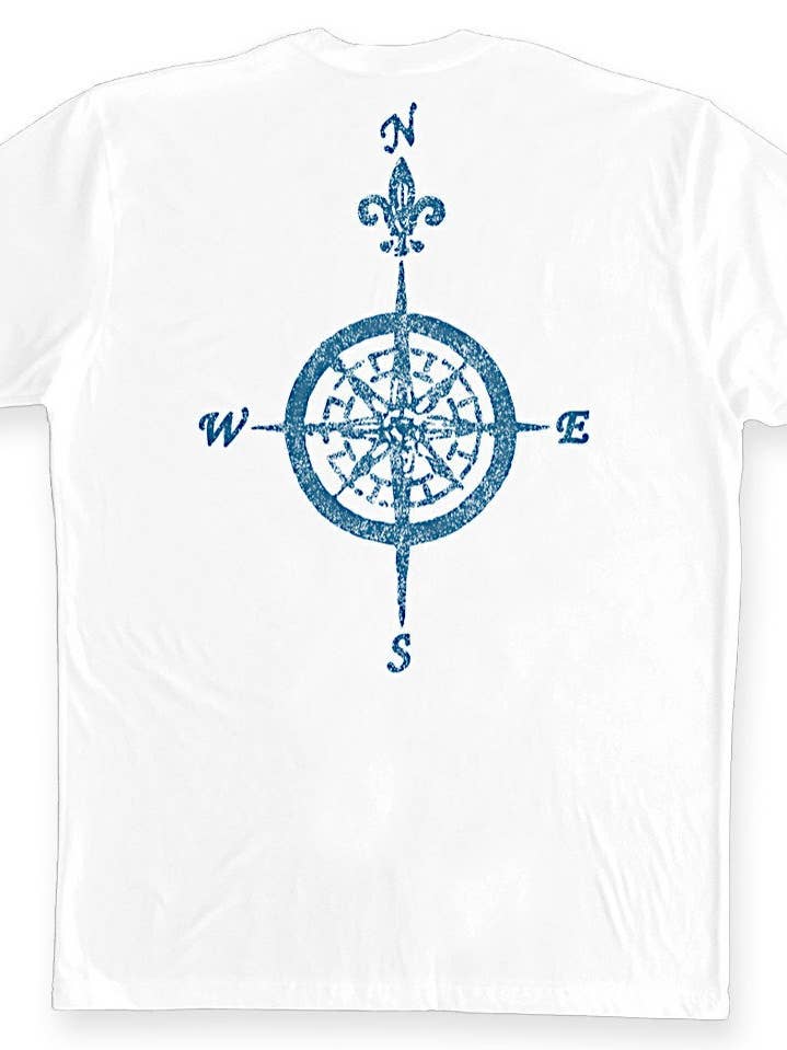 Short-Sleeve T-Shirt on White with Blue Compass for wholesale by Change Your Latitude