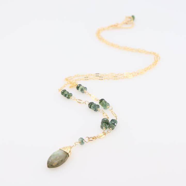 Glittering Australian Sapphire Stack & Labradorite Necklace for wholesale by J. Mills Studio