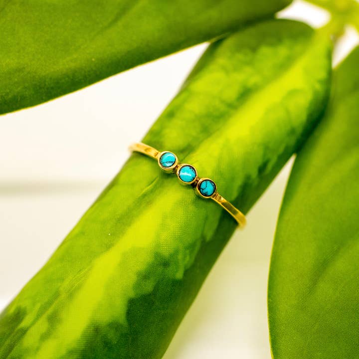 Baizaar - Wholesale Multi-Stone Ring - Brass Triple Turquoise Ring
