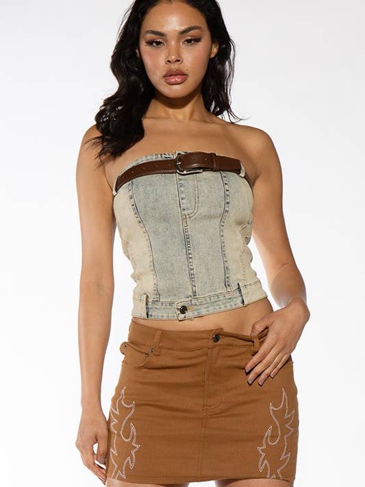 Western Embroidered Twill Mini Skirt for wholesale by Rehab Lab