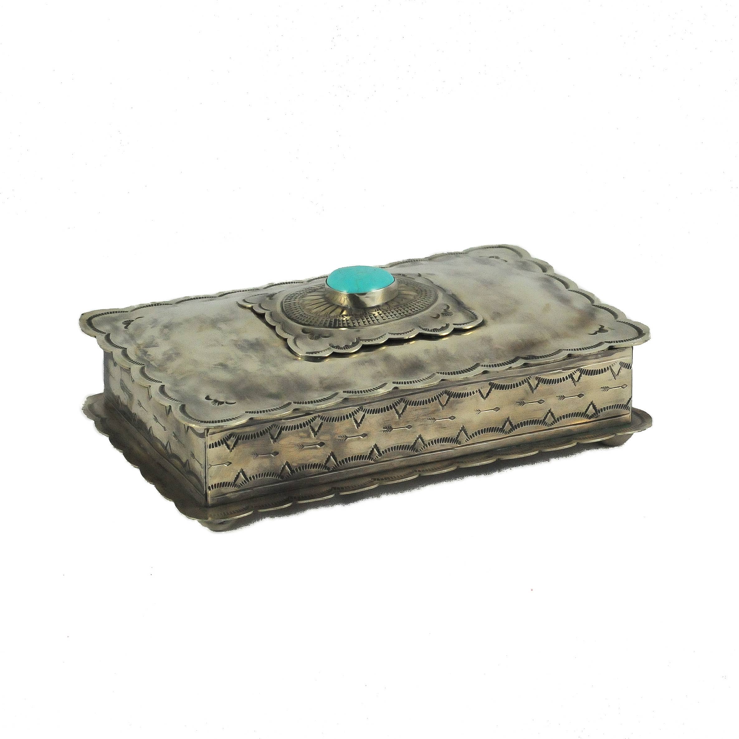 J.Alexander Rustic Silver - Venta al por mayor Cajas decorativas - CAJONERA RECTANGULAR ESTAMPADA WJA-037 CON TURQUESA2