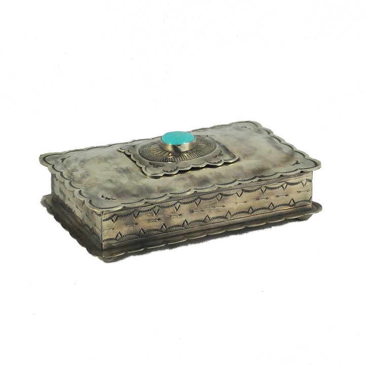 J.Alexander Rustic Silver - Venta al por mayor Cajas decorativas - CAJONERA RECTANGULAR ESTAMPADA WJA-037 CON TURQUESA2