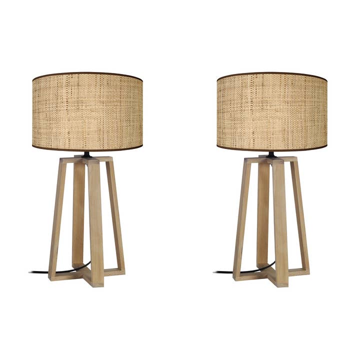 MANON-LT2 - Lámpara de noche de columna de madera natural y pantalla crema para venta al por mayor de Tosel Shop