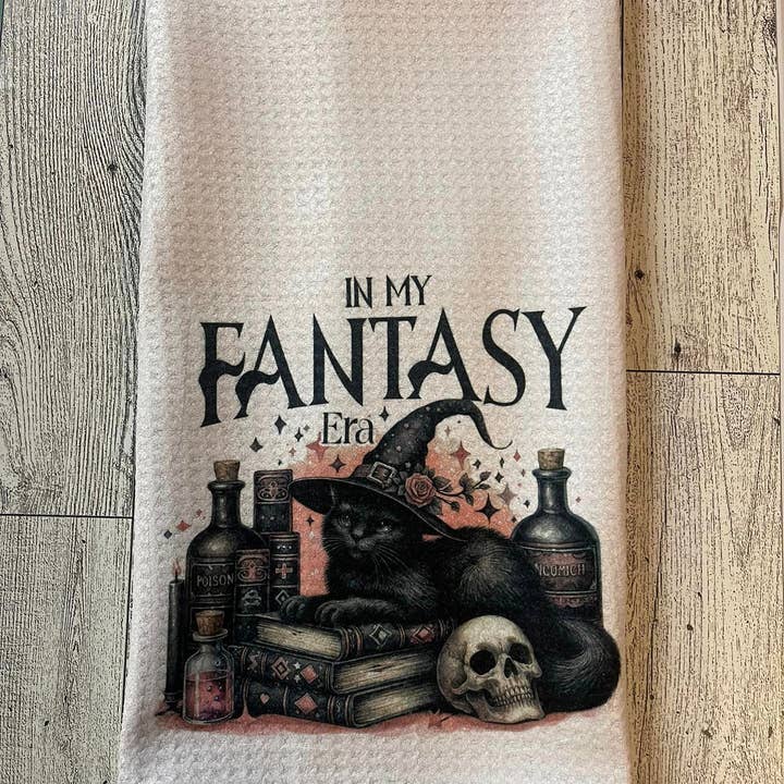 Halloween Black Cat Waffle Weave Dish Towel Tea Towel for wholesale by Prairie Chicken Sticker Shop & Gifts