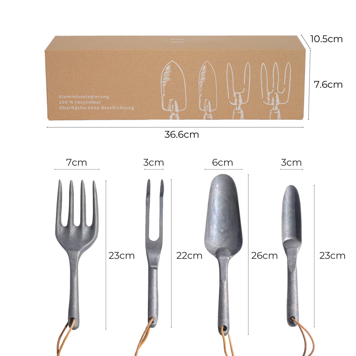 PUREGREEN GmbH – Engroshandel Haveværktøj – PG EcoAmour Aluminium Haveredskabssæt, 4-dele - Ergonomisk2