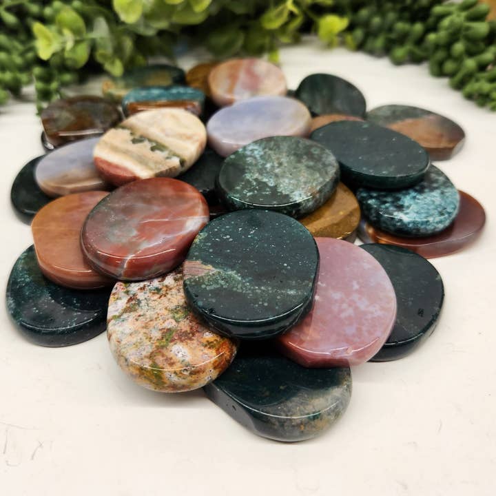 Meraki Gemstones - Venta al por mayor Piedras/cristales espirituales - Piedras lisas planas Ocean Jasper (0,5 kg/1,1 libras), 45 x 35 x 7 mm