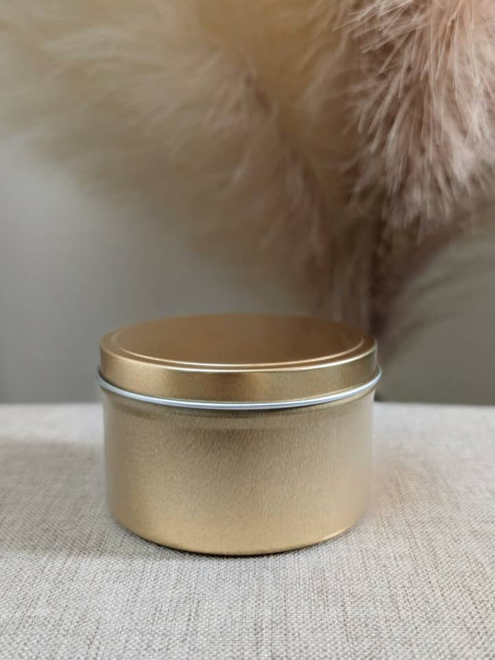 Cashmere Plum | 5.5 oz Gold Tin Soy Candle | NO LABEL for wholesale by SummerCay Candle