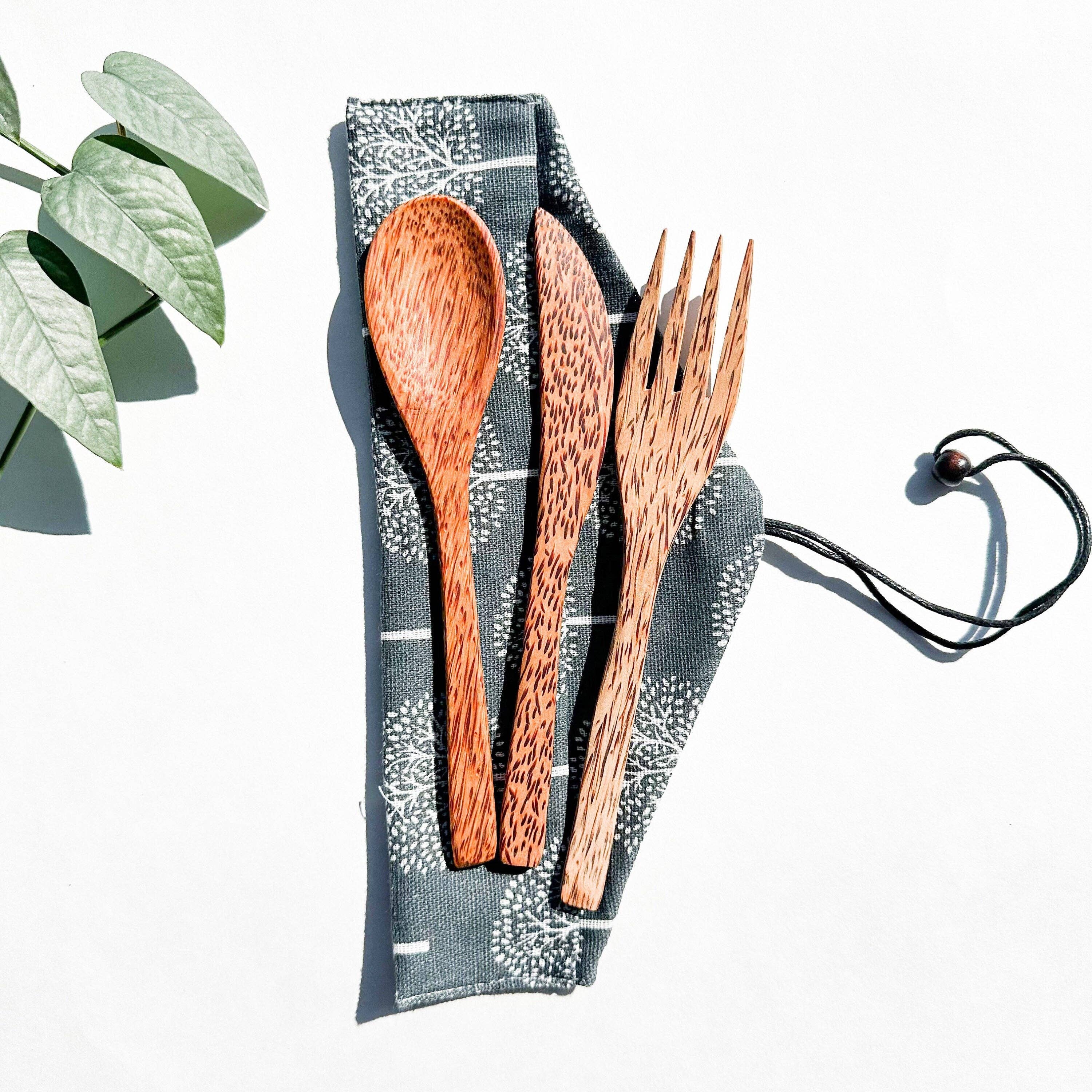 Smile Boutiques – Engroshandel Skærebestik sæt – Genanvendeligt naturligt bestiksæt i kokosnød – plastikfrit3