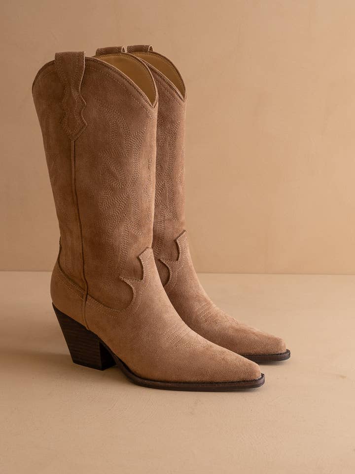 The Sahara | Latte Suede Western Cowboy Boot for wholesale on Faire4